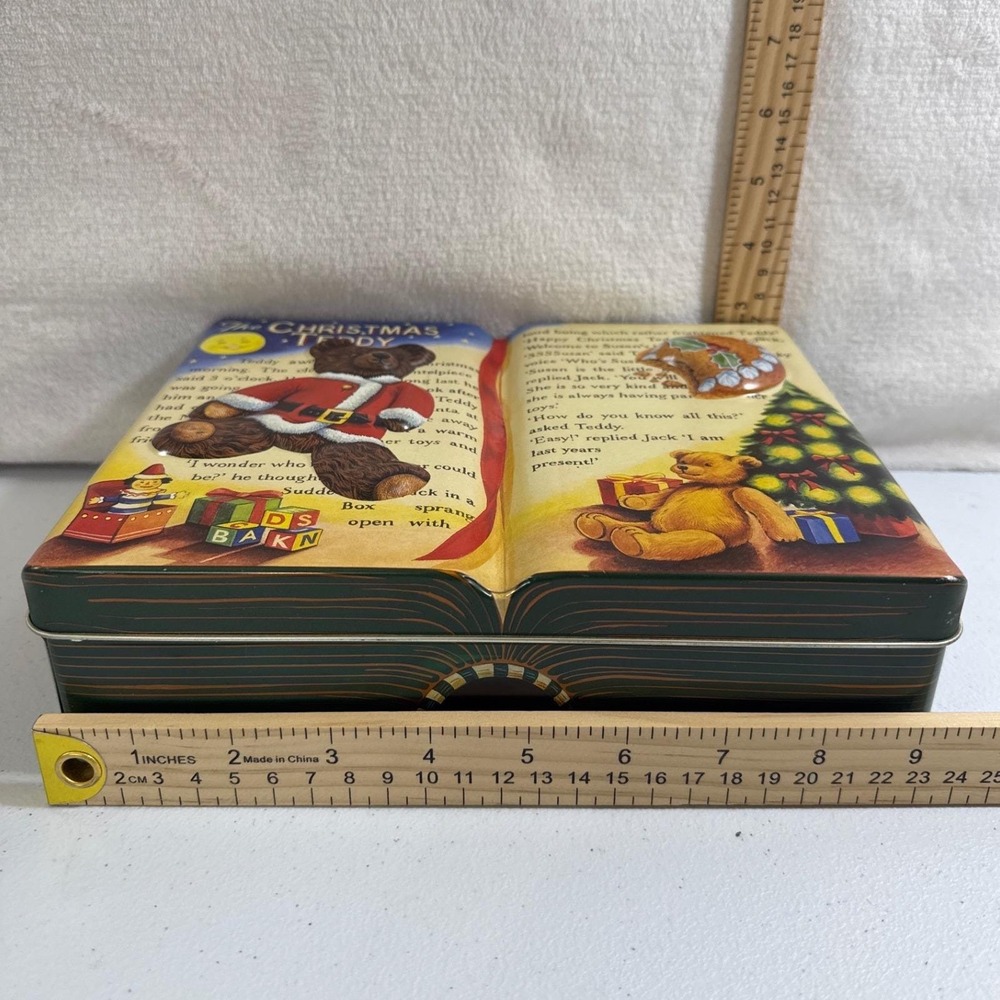 VTG Olive Can Company‎ Christmas Teddy Bear Story Book Tin Collectible Keepsake